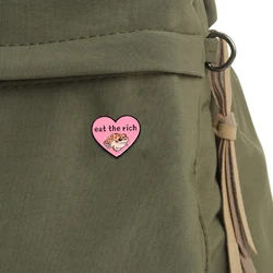 Cute Toad Heart Pins Pink Enamel Eat The Rich Brooches Cheap Clothing Bag Hat Jewelry Decoration Wholesale