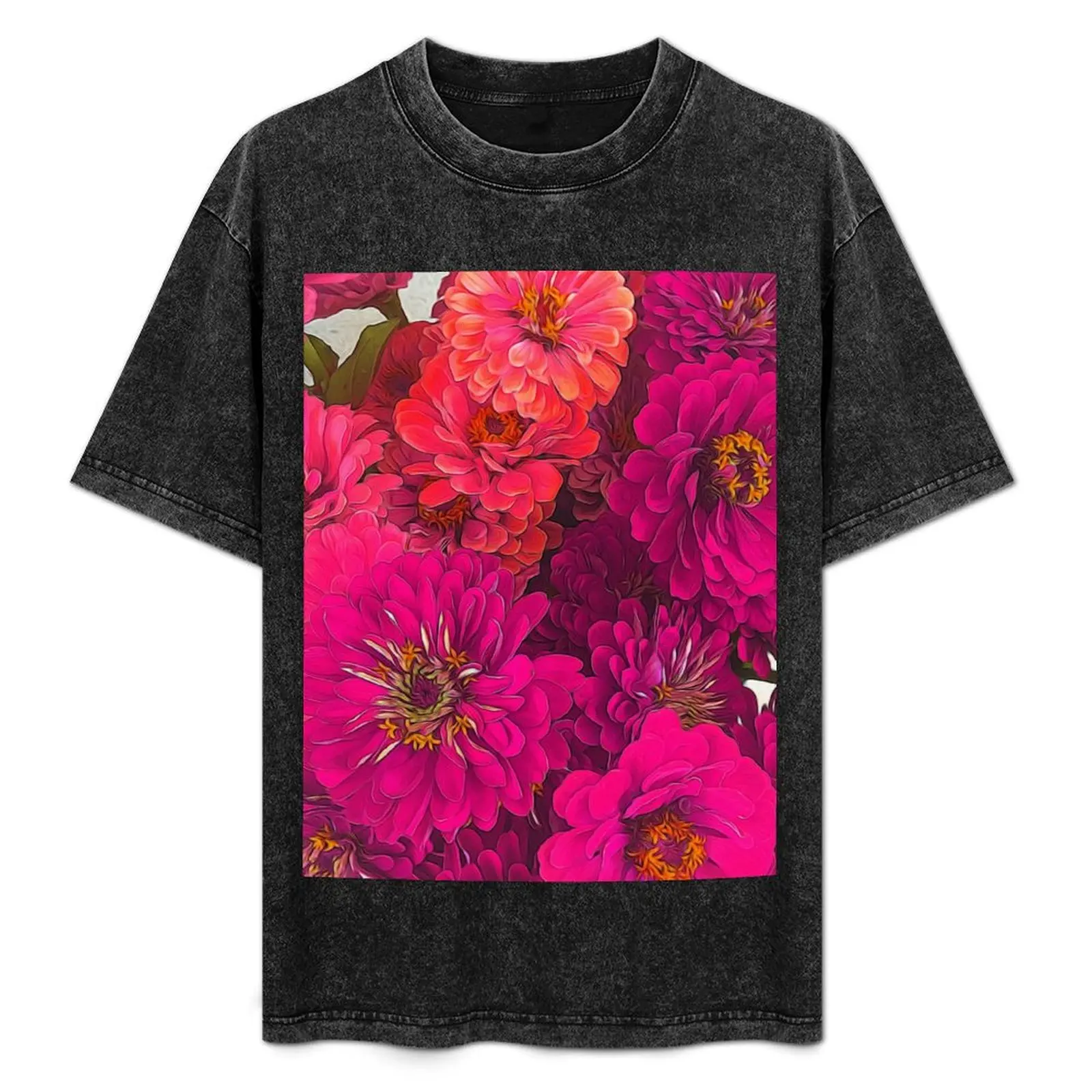 

Pink Zinnias T-Shirt Work Basic Short Sleeve Top