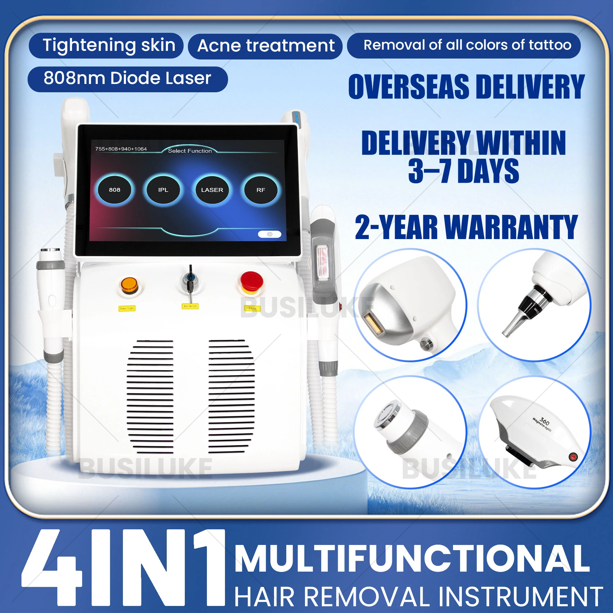 4 in 1 Multifunctional 808nm Hair Removal IPL Radio Frequency Pulse Energy Pigment Clearing Skin Rejuvenation Commercial Machine
