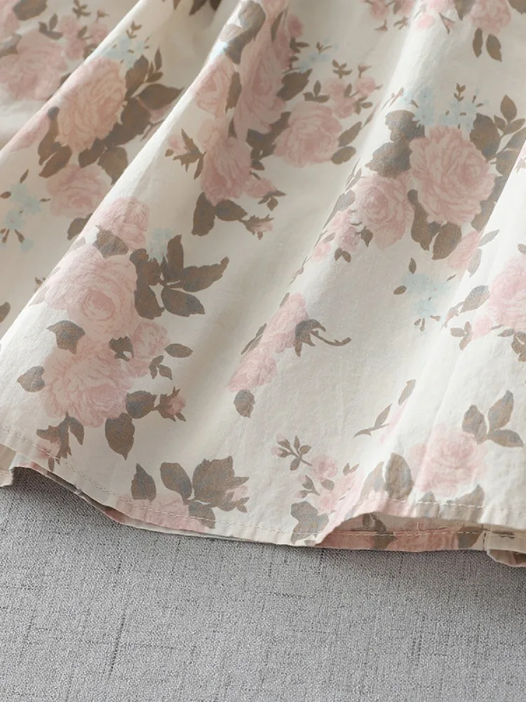 Katoenen bloemenprint Svel round Ne irt dunne zomer casual sle damestop comfortabele ademende losse pasvorm blouse