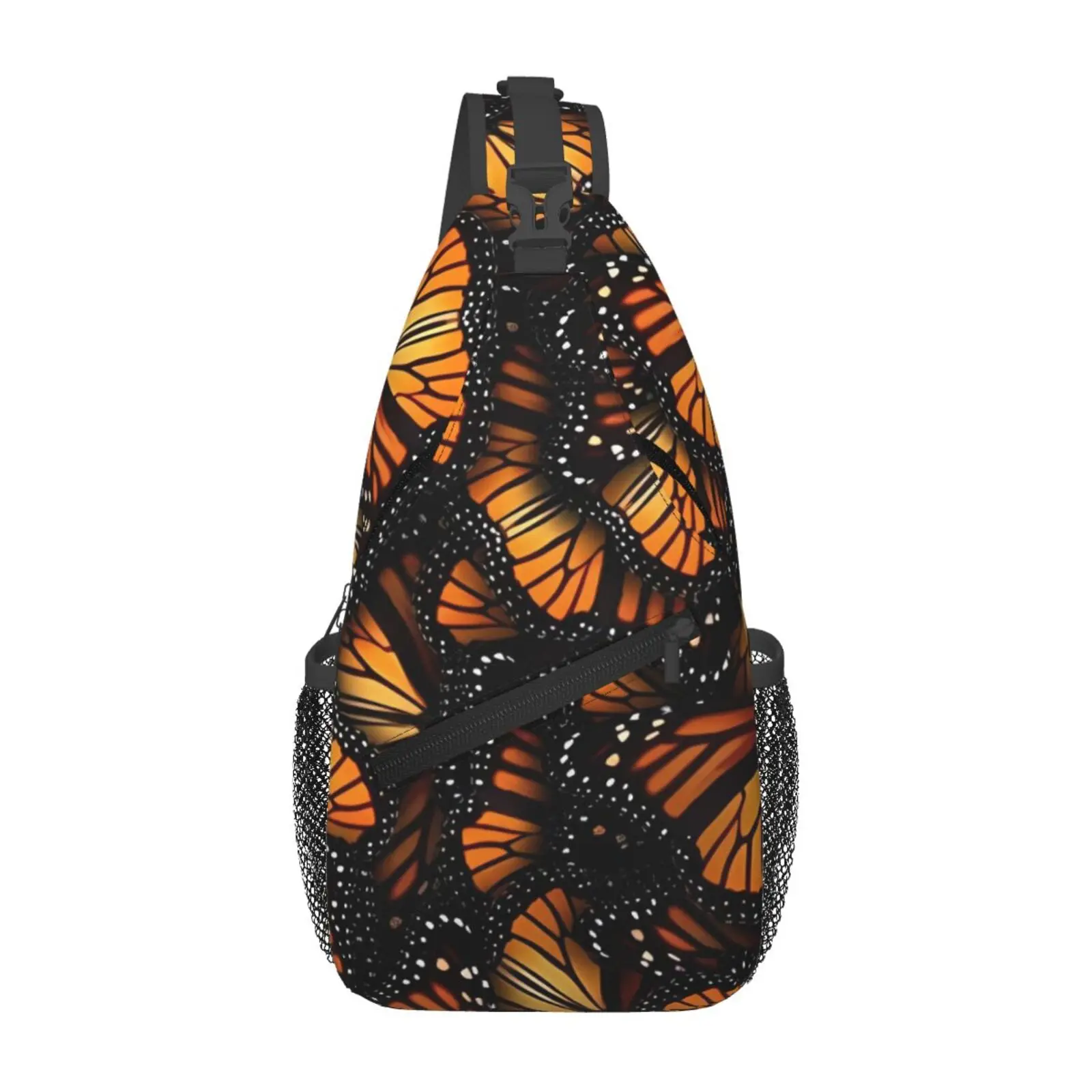 Orange Monarch Butterflies Print Outdoor Sling Backpack Crossbody Chest Bag Daypack for Hiking Travel Unisex Chest Bag Daypack