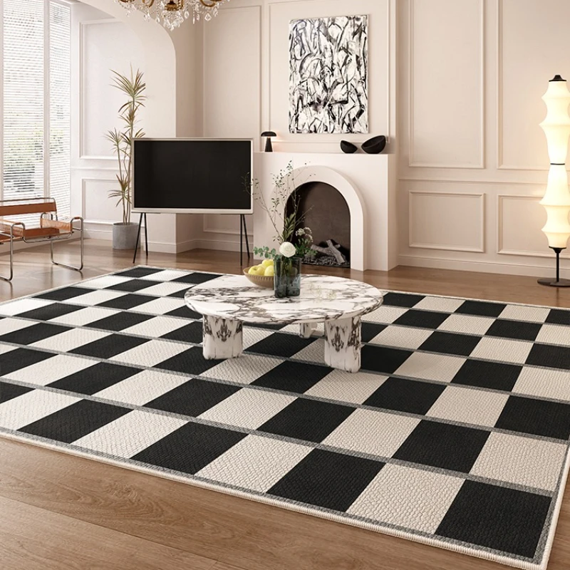 Light Luxury Living Room Decorative Carpet Black White Advanced Fluffy Mats Home Art Bedroom Bedside Plush Rugs Ковер Tapis 러그