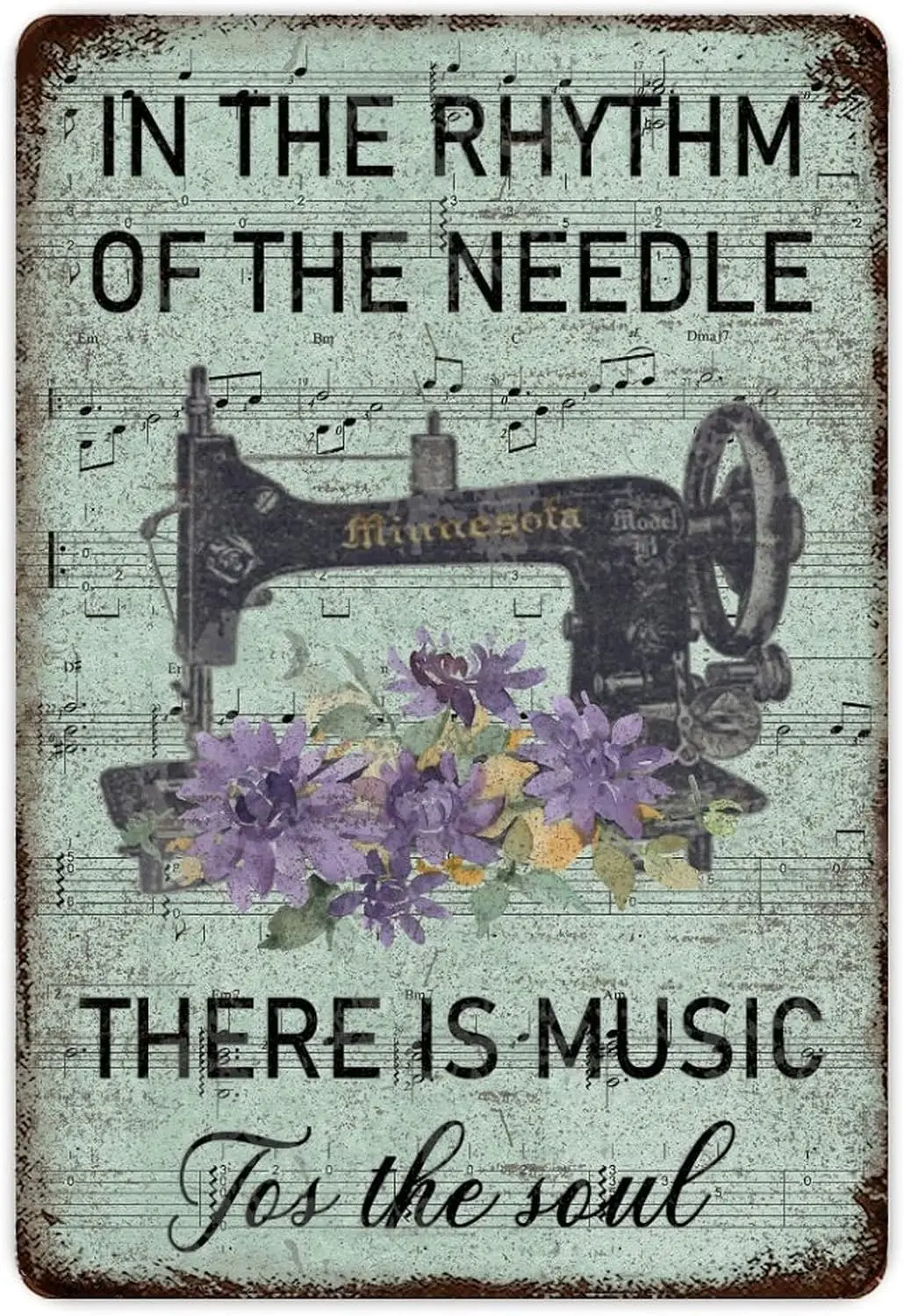 in The Rhythm of The Needle There is Music for The Soul Sheet Music Custom Name Sewing Room Metal Tin Sign 8x12 inch Home Tailor