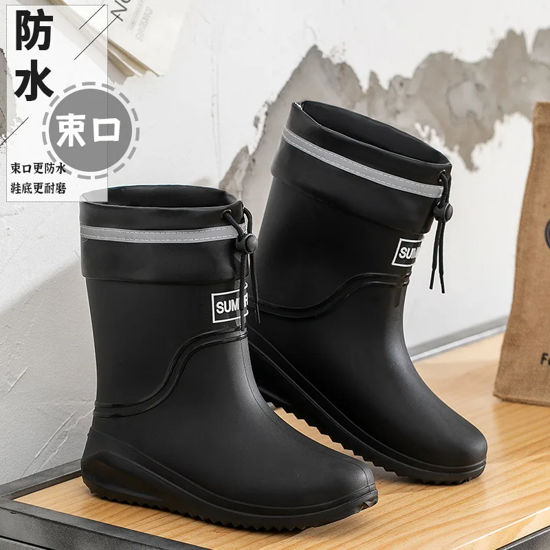 High-end Rain Boots Men's New Waterproof Shoe Mid-tube Anti-slip Motorcycle Rider Special Rain Boots Outdoor Fishing Rubber Shoe