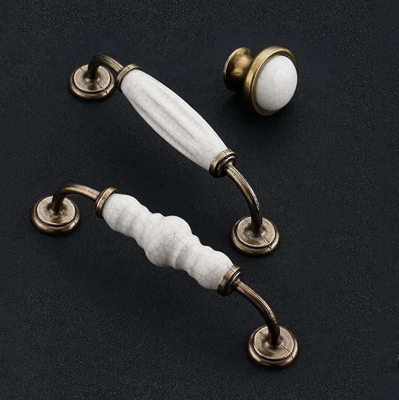 European Crack Ceramic Cabinet Drawer Handle Antique Ceramic Wardrobe Door Pull Knob Chinese Style Furniture Drawer Pull Handle