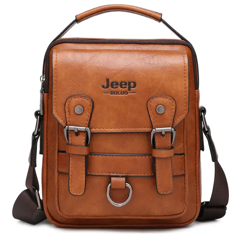 JEEP BULUO New Man\'s Shoulder Bag Large Capacity Leather Messenger Bag Crossbody Big Brand Multi-function Business Handbags Men