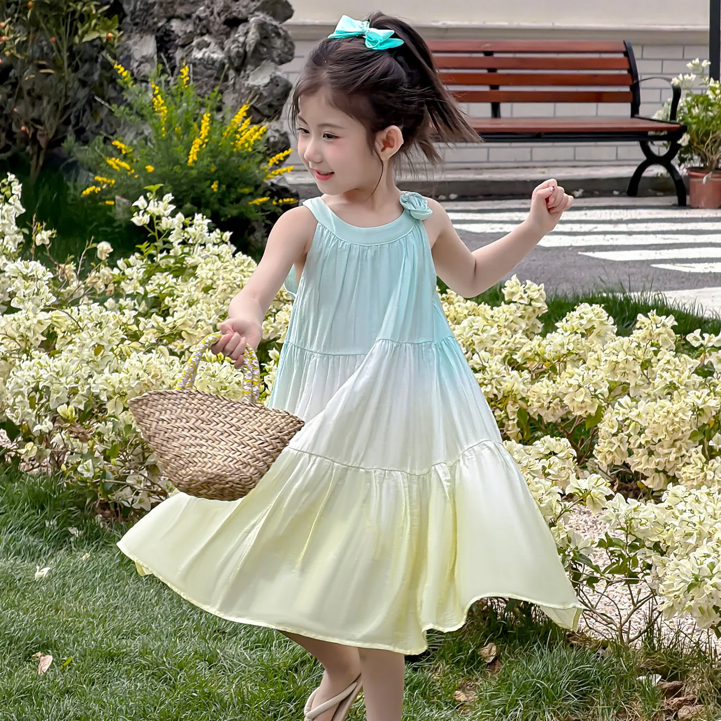 Girls Summer Dress 2026 New Stylish Children Princess Dress Girls Summer Neck Hanging Suspender Dress