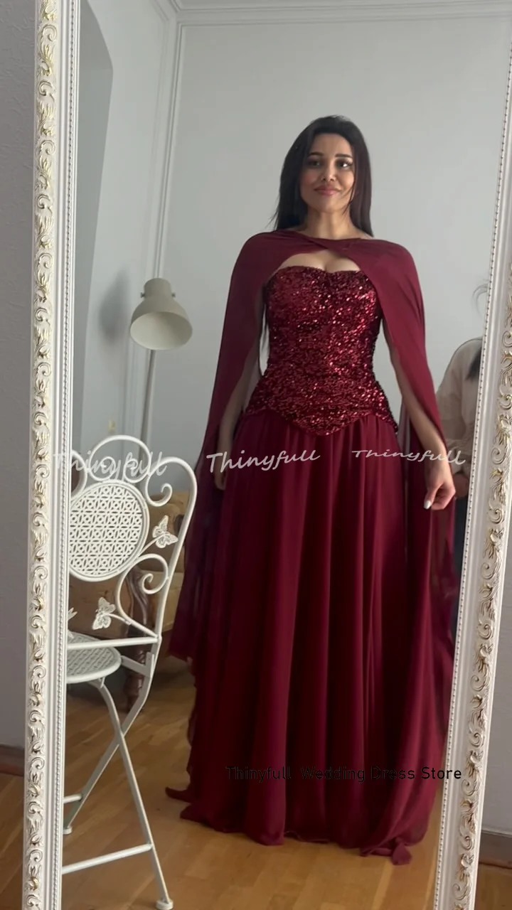 Thinyfull A-line Glitter Chiffon Prom Dress Sleeveless Strapless Evening Dresses Dubai Long 2025 Gown Robe De Soirée Customized