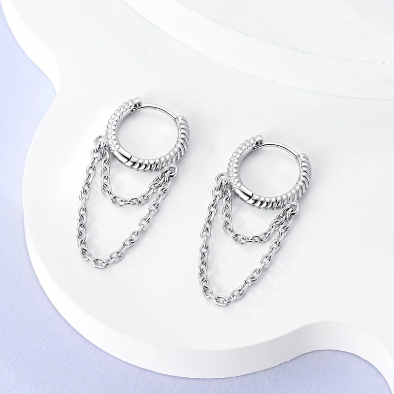 925 Sterling Silver Colored Zirconium Geometric Snake Bone Chain Double Butterfly Chain Earrings Gift for Women Jewelry Wedding
