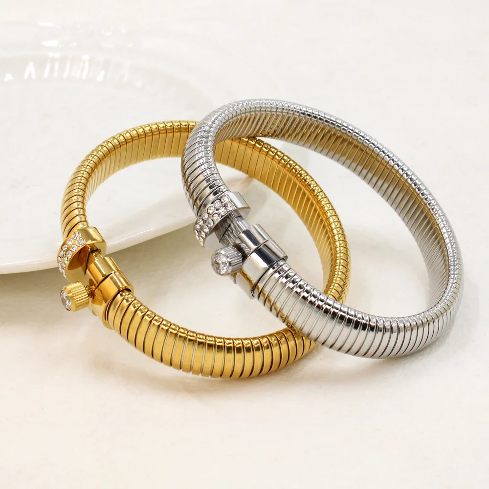 New ins Stainless Steel Screw Drill Buckle Bracelet Vintage Elastic Bangle For Women Girls Fashion Jewelry