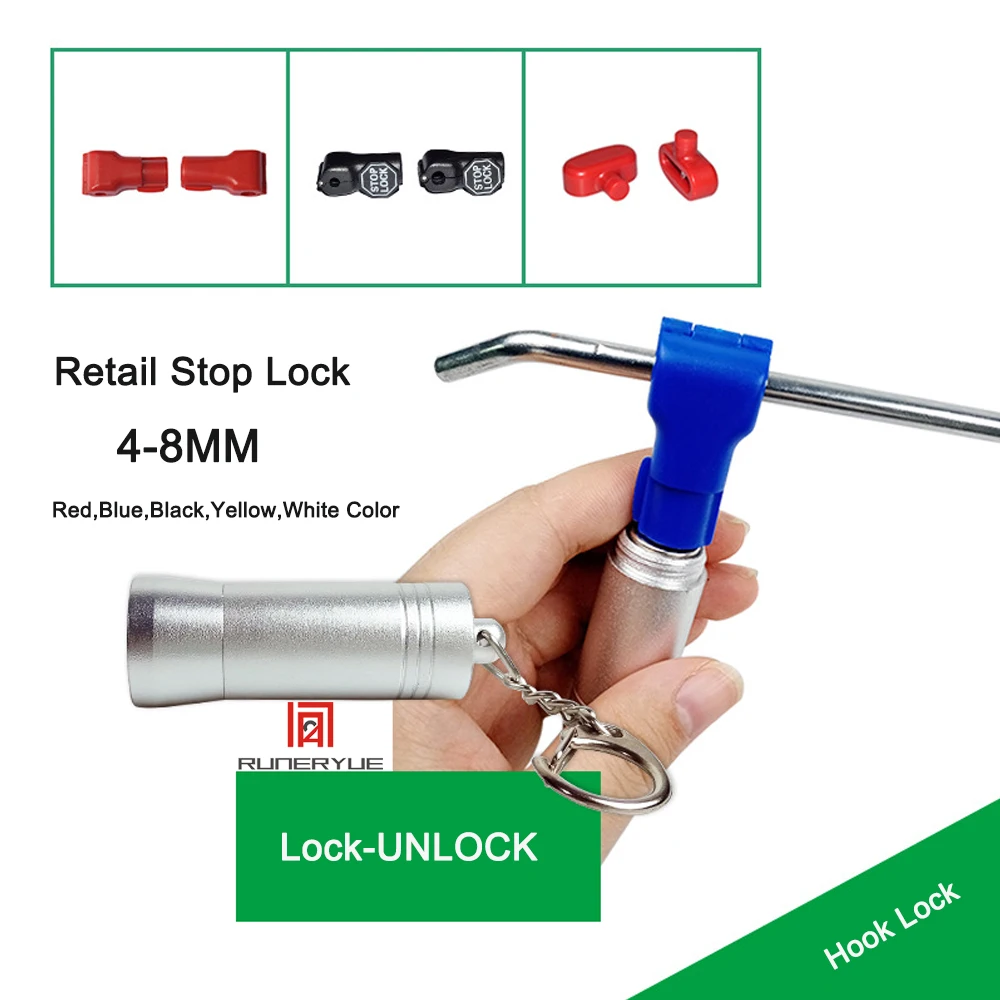 Supermarkets Retail Stop Lock Store Locked Display Peg Hook Security Super Mercado Little Red Hook Lock 6mm Blue Color 100PCS