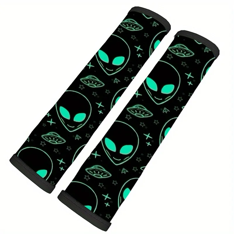 Glow Alien Pattern Universal Fit Car Seat Belt Cover Multifunctional Strap Protectors Fashionable Auto Interior Accessories