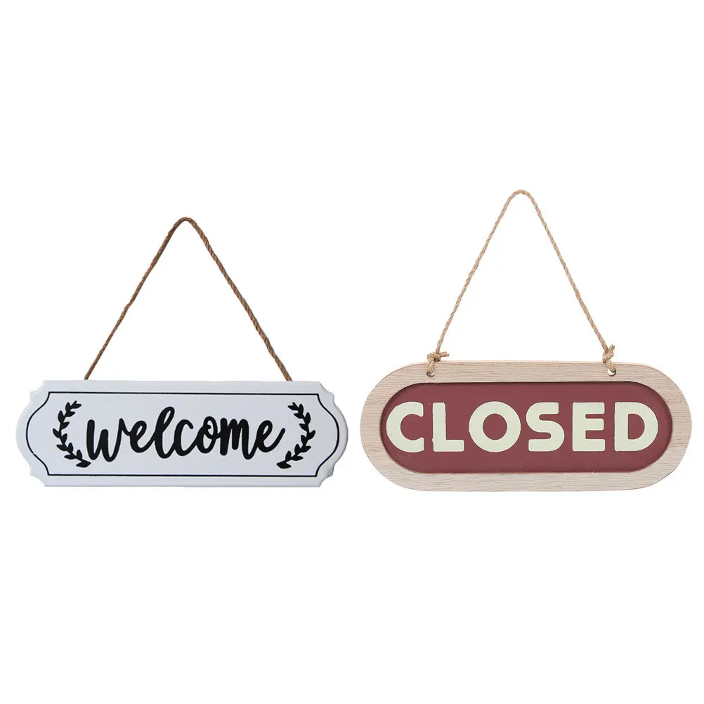

Wooden Door Plate Closed Open Sign Business Hours for Glass Front Hanging Decorative Signs