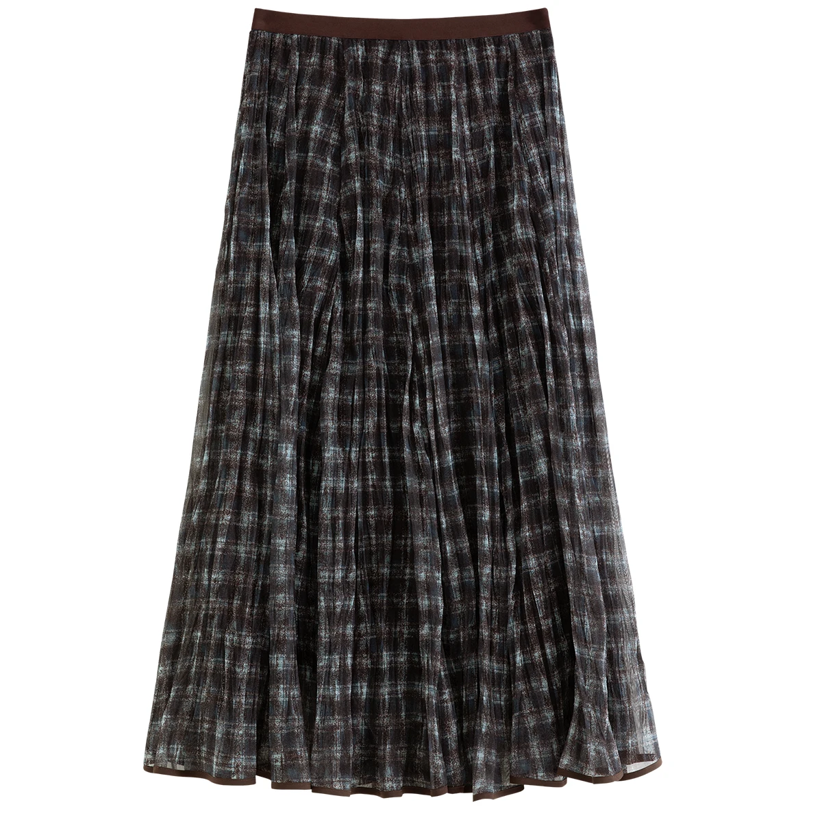 DUSHU bleu marron Plaid Tulle plissé Plaid jupe Midi femmes a-ligne irrégulière jupe Midi pour l'hiver Vintage fée personnalité Ins
