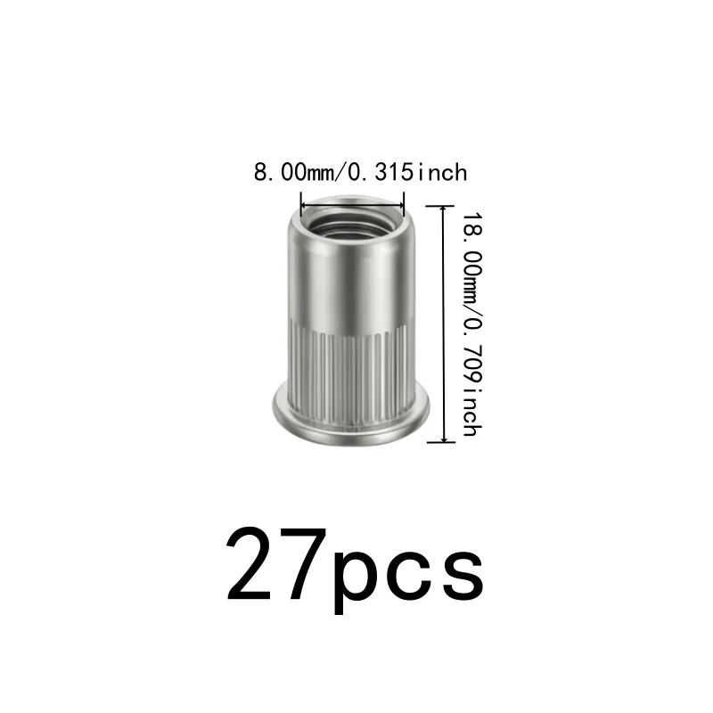 Secure Threaded Connection Blind Rivet Nuts, 27 pcs M8, Industrial Fastening, Multipurpose, Versatile, Practical