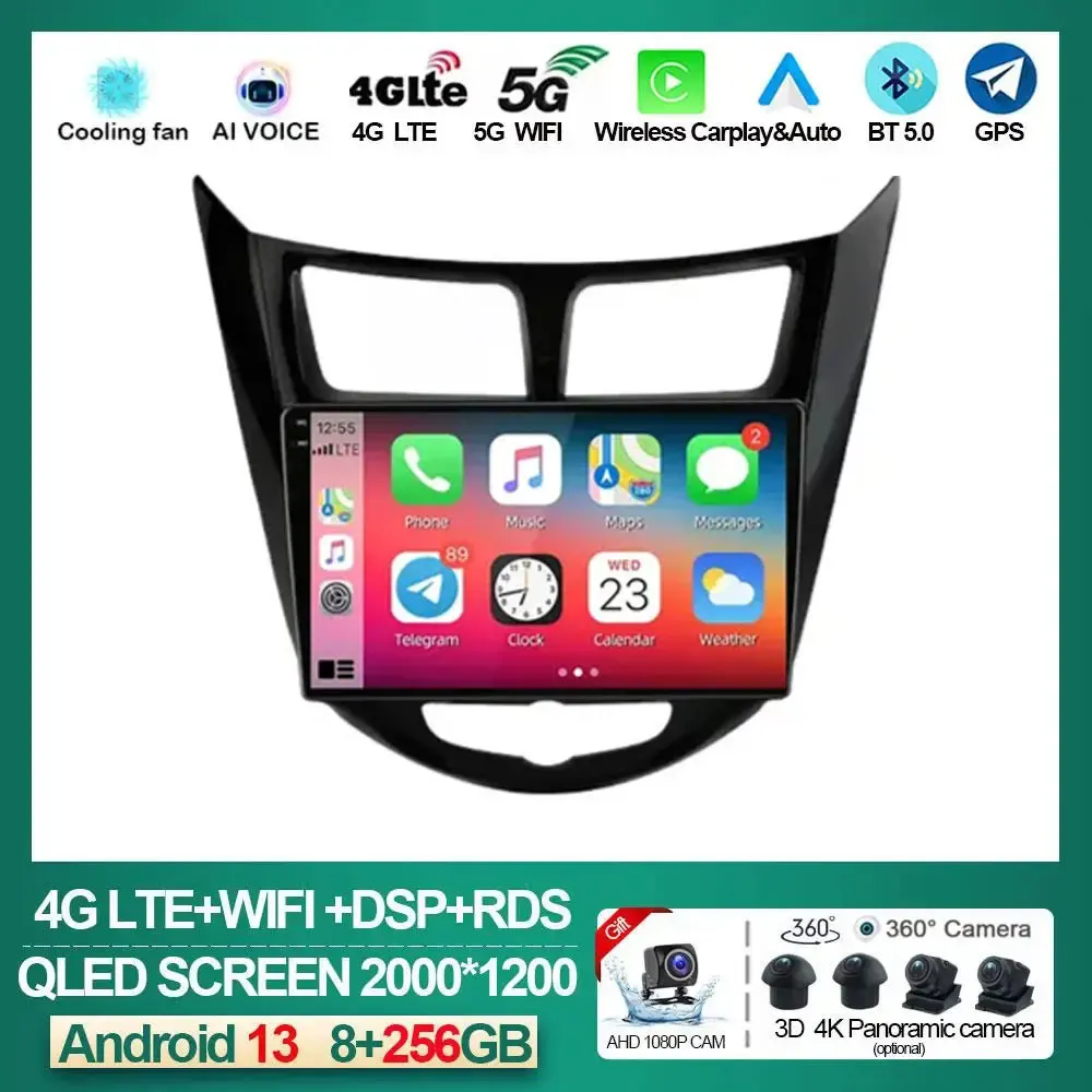 

Android 13 Car Radio Multimedia Video Player For Hyundai Solaris 1 2010 - 2016 QLED Floating Screen Car Navigation Carplay DVD