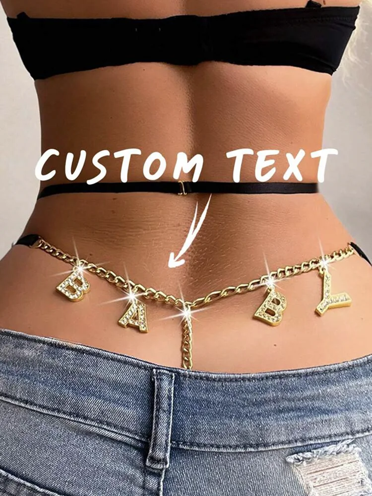 Custom Thong Name Women Personalized G-String Panties Crystal Letters Sexy tanga Underwear Bikini Waist Chain Girlfriend Gift