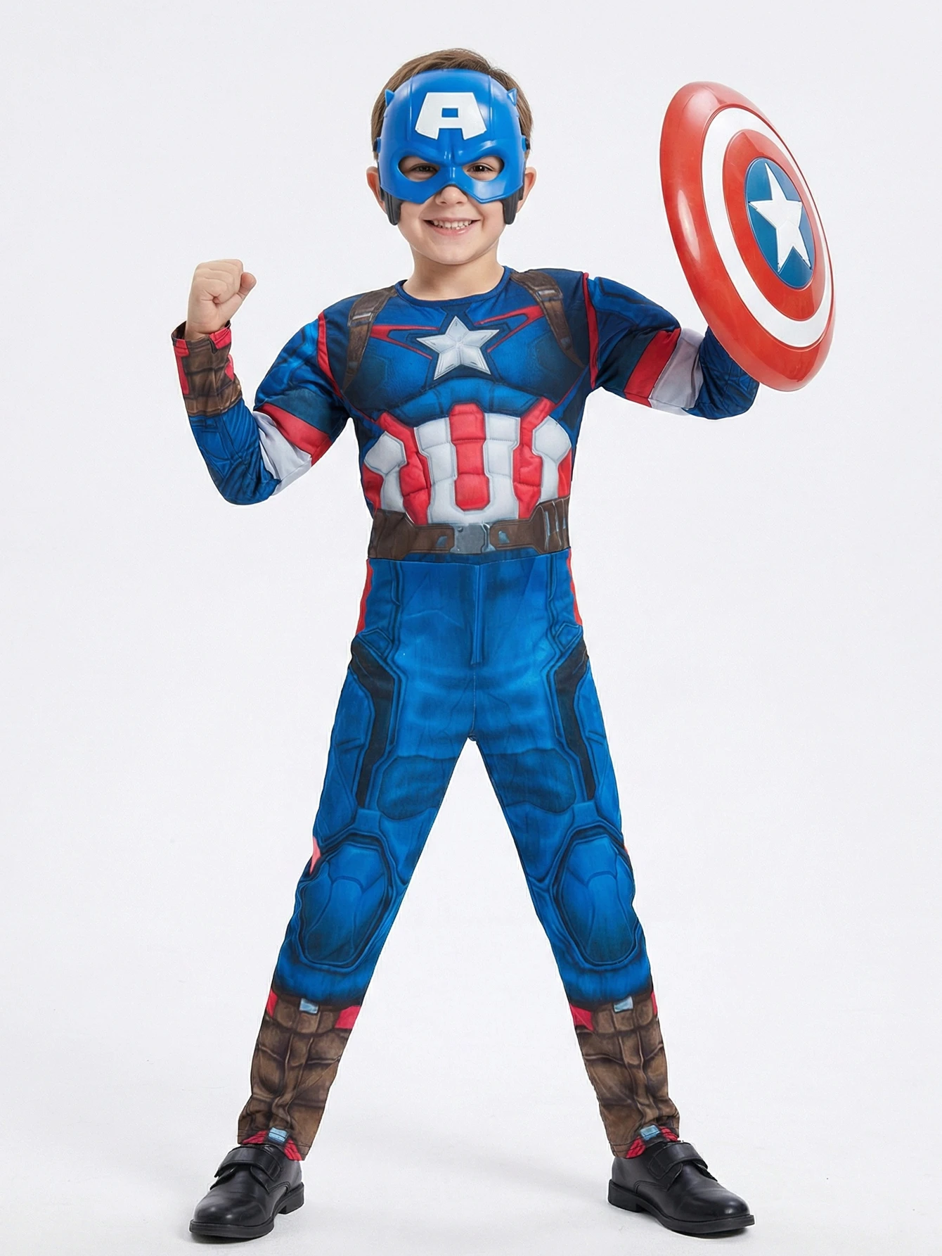 Kostium Kapitana Ameryki dla chłopców i dziewcząt, strój superbohatera do cosplayu, kombinezon na występy szkolne z maską i tarczą, zabawka na prezent. — zdjęcie 2