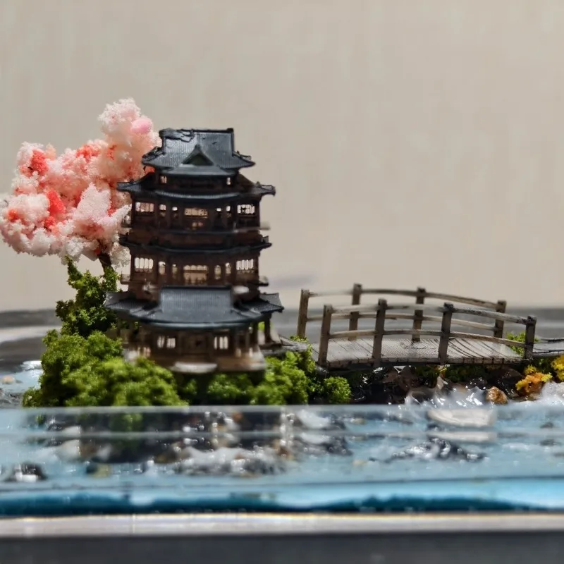 Miniature DIY Landscape Terrarium Chinese Style Mountain Water Scene Desktop Decor Architectural Model Home Ornament Gift