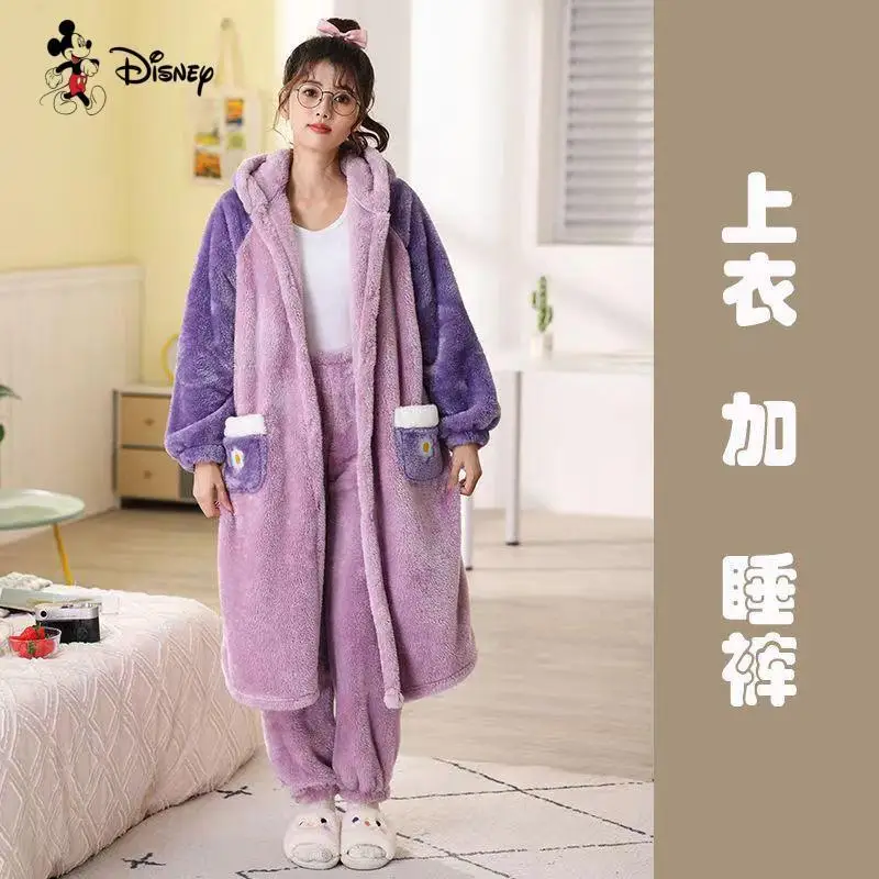 الربيع والخريف Kawaii الدافئة الشباب منامة مجموعة أنيمي المرأة الكرتون طويل سميكة ثوب النوم ملابس المنزل ثوب النوم قطعتين مجموعة