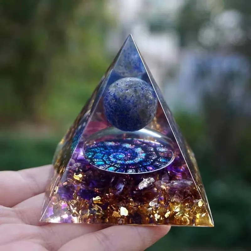 lapis lazuli Orgonite Energy Pyramid swirl Copper Wire Energy Yoga Generator Orgone Meditation Chakra Stones Resin Jewelry