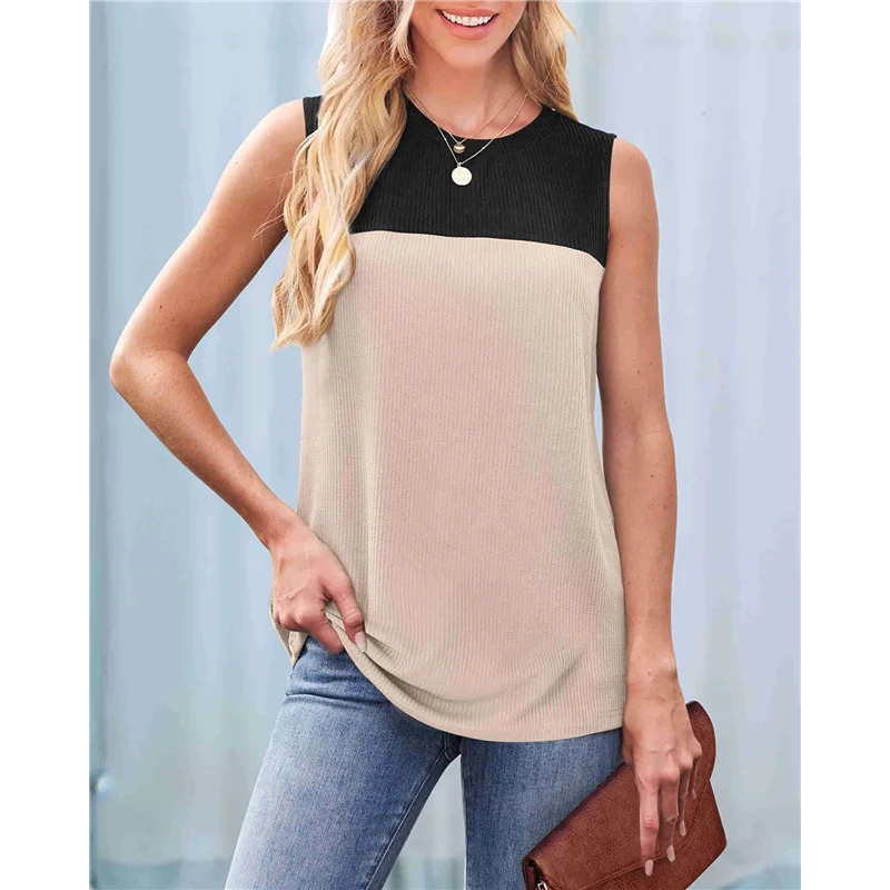 

Intuitive Tank Top For Women Casual Knitted Summer Sleeveless Tops Crewneck Spring Color Block Shirts Fashion 2025