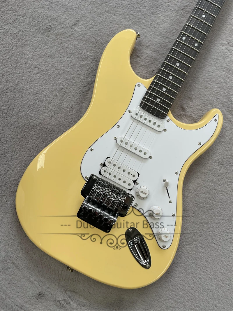 

Classic Guitar Yellow Electric Guitar Basswood Body Maple Neck Rosewood Fingerboard Tremolo Bridge SSH Pickups