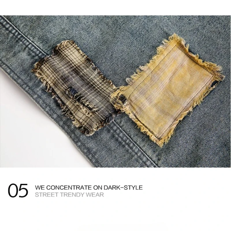 BEIANJI men clothing 2025 new American retro splicing plaid patch denim jacket men's spring trend design sense new men jacket