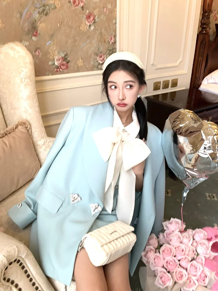 

Original Pitao Ice Sugar Blue a Suit Set Luxury Spring Summer Faionable Women's Ensemble Polyester Fabric Long Sve