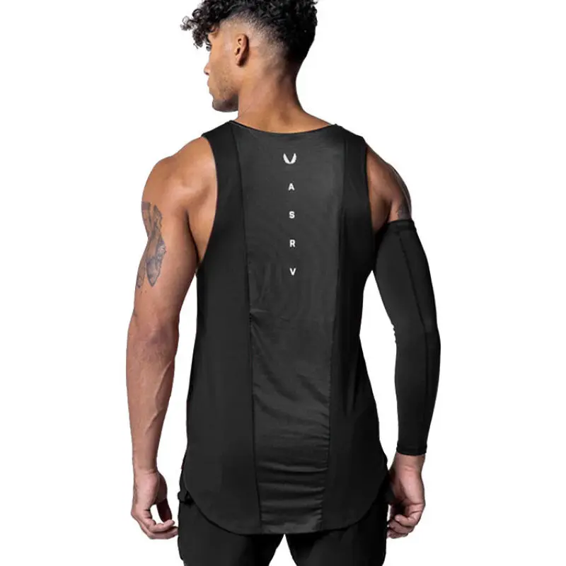 

Quick Drying Sweatshirts Vests Summer New Men's Elastic Contrast Color Crew Neck Letter Slim Trendy Sleeveless T-shirt Tops