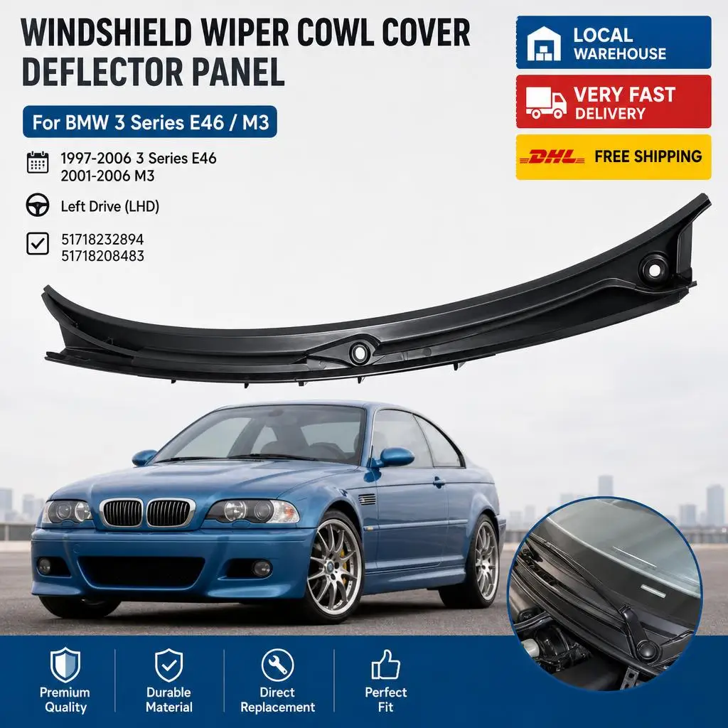 Image of Windschutzscheibenwischer-Abdeckung Deflektorplatte für BMW 1997-2006 3er Serie E46 M3 2001-2006 Linkslenker 51718232894 51718208483