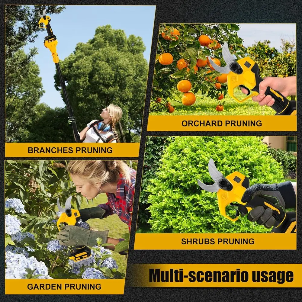 Akumulatorowe nożyce do gałęzi kompatybilne z Dewalt 20V, elektryczne nożyce do gałęzi z przedłużką o długości do 4,57 m, wyświetlacz LCD 3