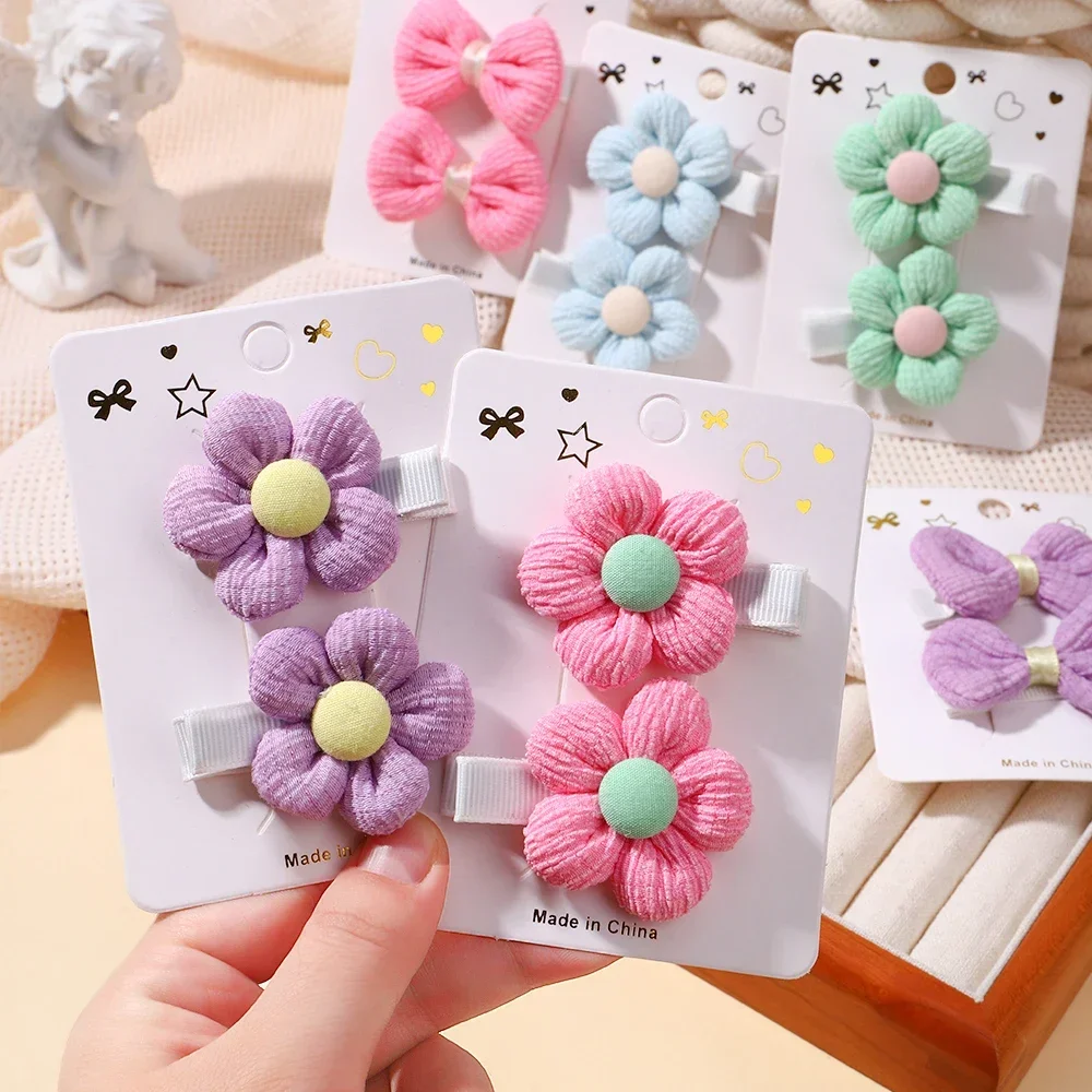 2/8Pcs Cute Hairpins for Girl Children Hair Clips Pin Soft Flower knitting Fabric Barrettes Snap Ornaments Baby Accessories Gift