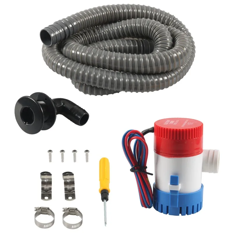 1100GPH Marine Bilge Pump Kit 90 Degree Elbow Corrugated Hose Yacht Water Accessories