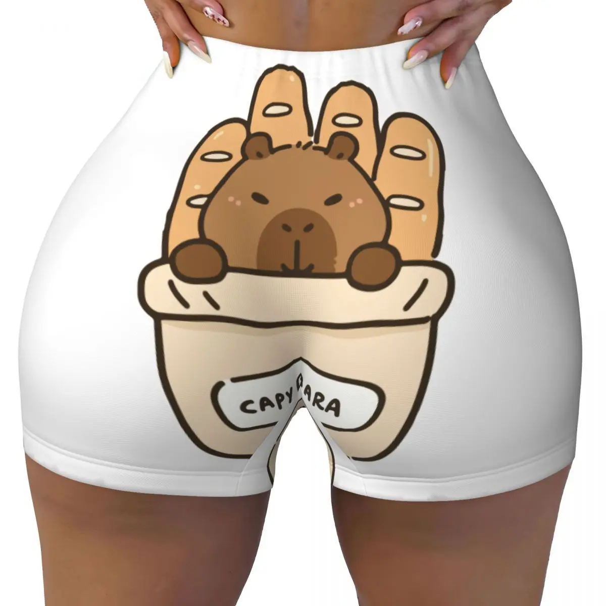 Custom Cartoon Animal Pets Capybara Running Volleyball Gym Shorts Women Athletic Workout Yoga Shorts