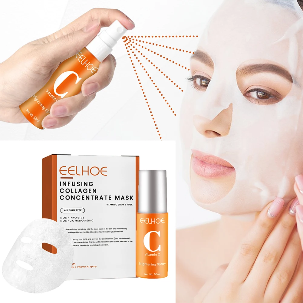 Face Collagen Film 5Pcs Collagen Soluble Patches and VC Mist Spray Anti Aging Face Mask Wrinkles Remover Face Lifting