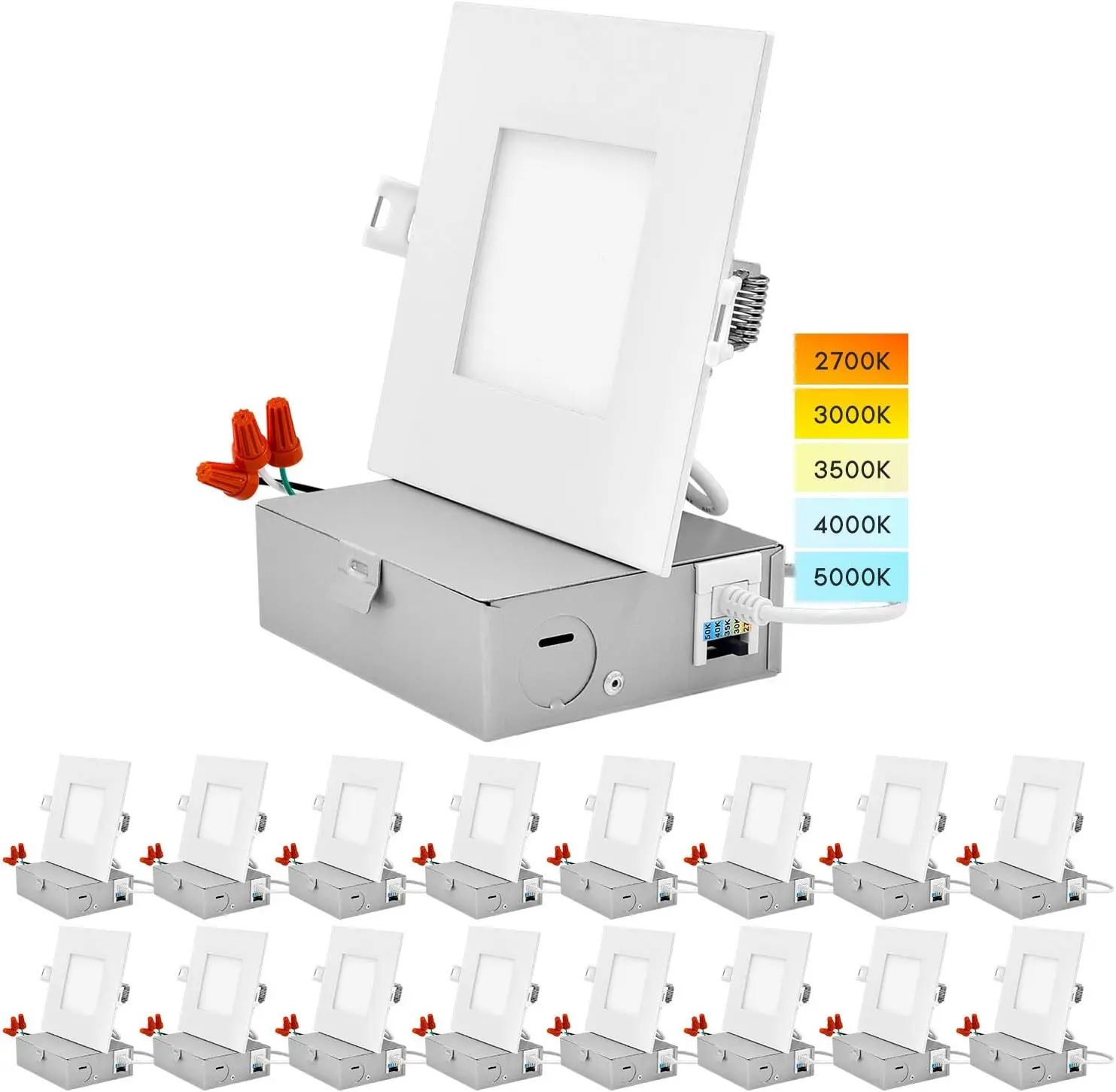 4 Inch Ultra Thin Square LED Recessed Lighting, 5 Color Temperature Options 2700K - 5000K, Dimmable LED Downlight