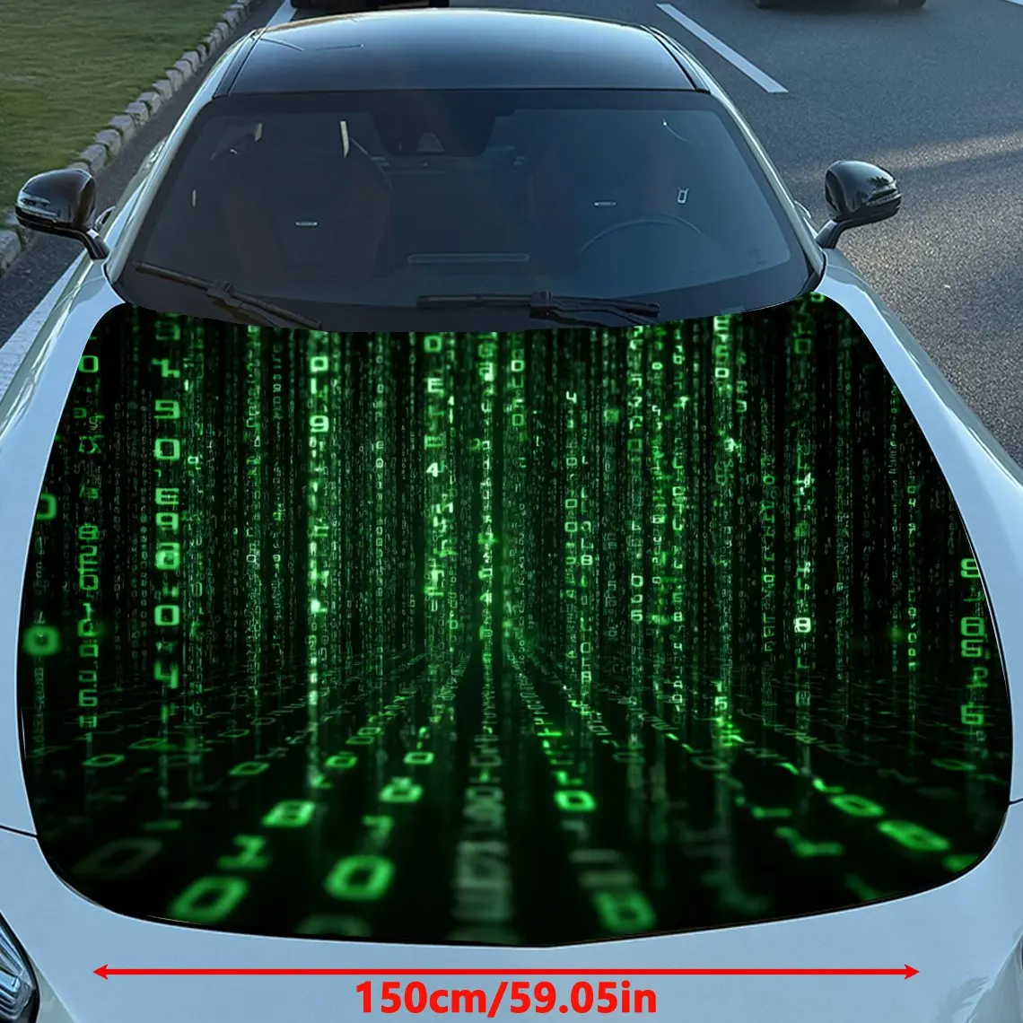 Digital Rain Vinyl Film For Car Engine Hood, Waterproof PVC Sticker For Car Engine Hood, Self-adhesive Paper For Engine Hood, Sc