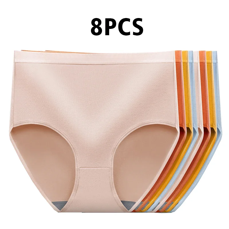 

2025 New 8pcs Women Panties Girl Plus Size Underwear High Waist Briefs Breathable Solid Color Soft Female Lingerie