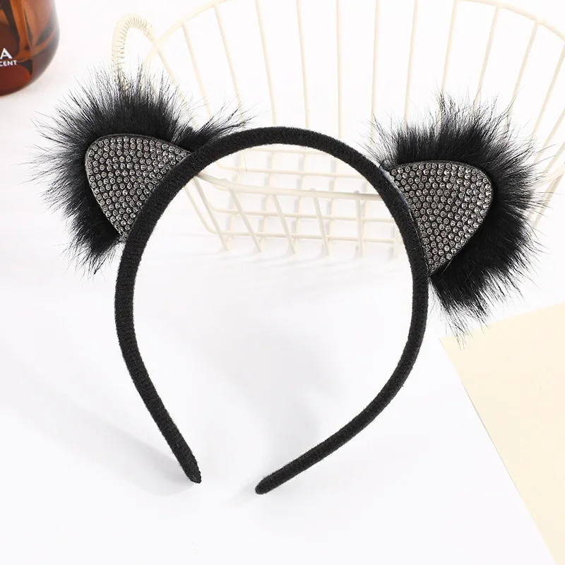 Girl Women Feather Rhinestone Cat Ears Headbands Hair Bands Party Birthday Wedding Festival