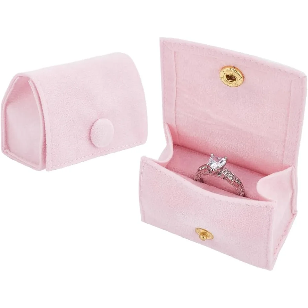 2pcs Pearl Pink Microfiber Ring Pouch Mini Jewelry Bags with Snap Button Portable Ring Storage Bags Button Bags Jewelry Gift