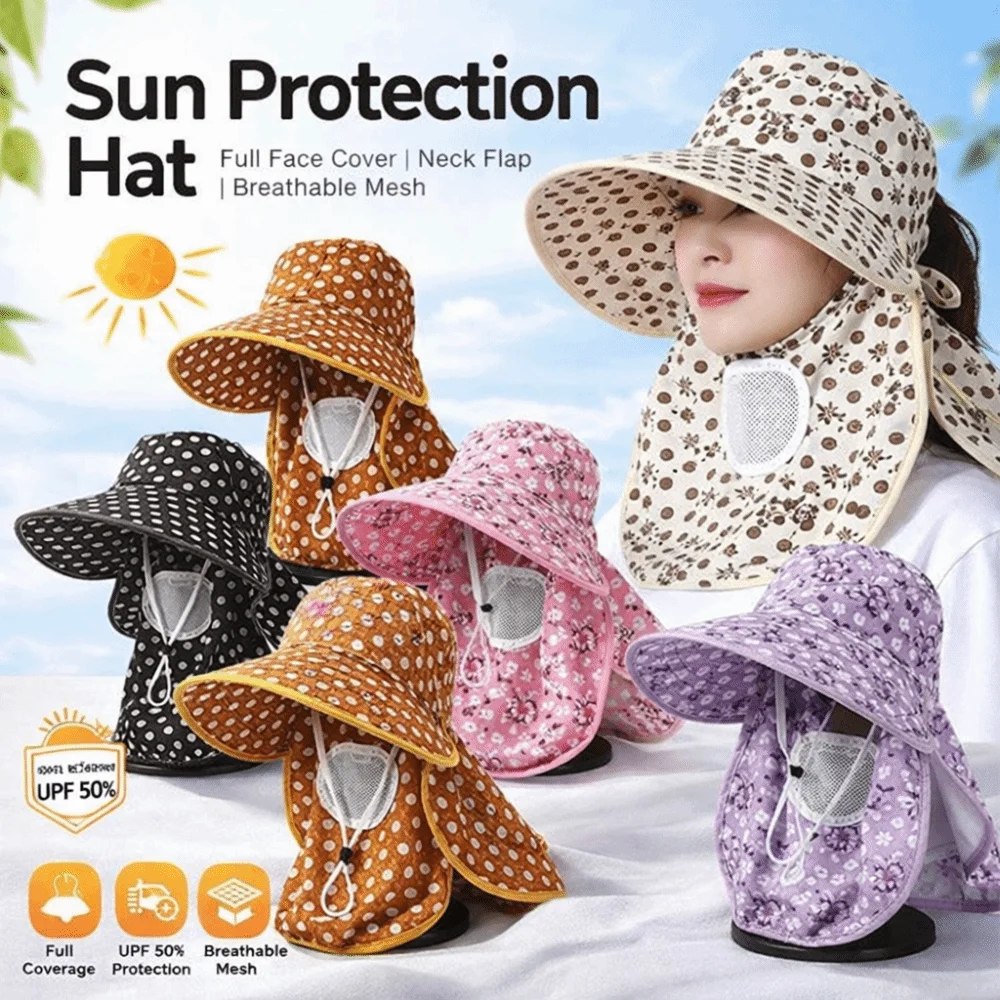 Wide Brim Face Mask Sun Hat Breathable UV Protection Tea Picking Work Hat Full Wrap Lightweight Fisherman's Hat Summer Outdoor