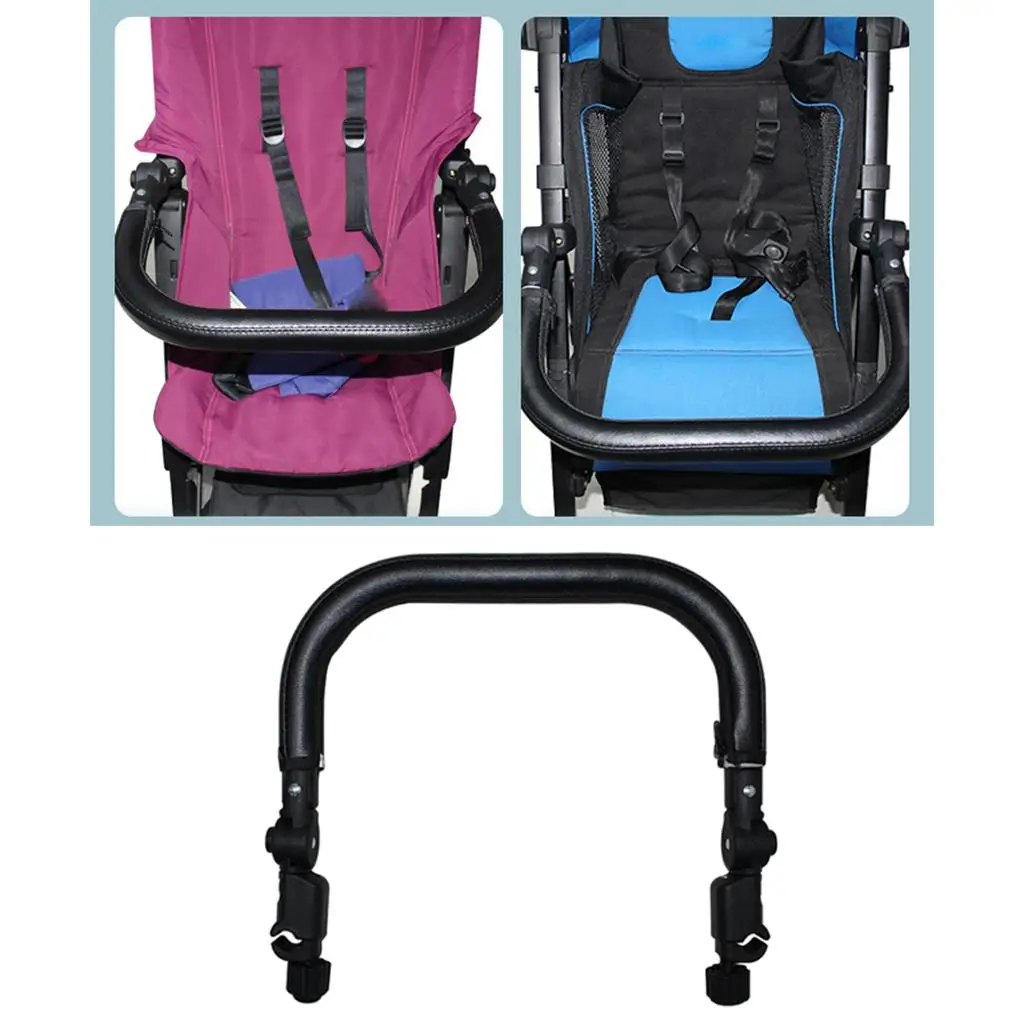 Child Trolley PU Leather Bumper Bar Thickened Iron Pipe Handle Adjustable Armrest for Baby Stroller Organizer