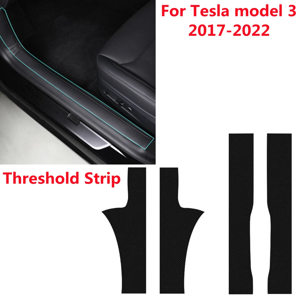 

4PCS Carbon Fiber Pattern Door Sill Pad For Tesla Model 3 2017-2022 Front Rear Door Welcome Pedal Threshold Strip Protector Trim