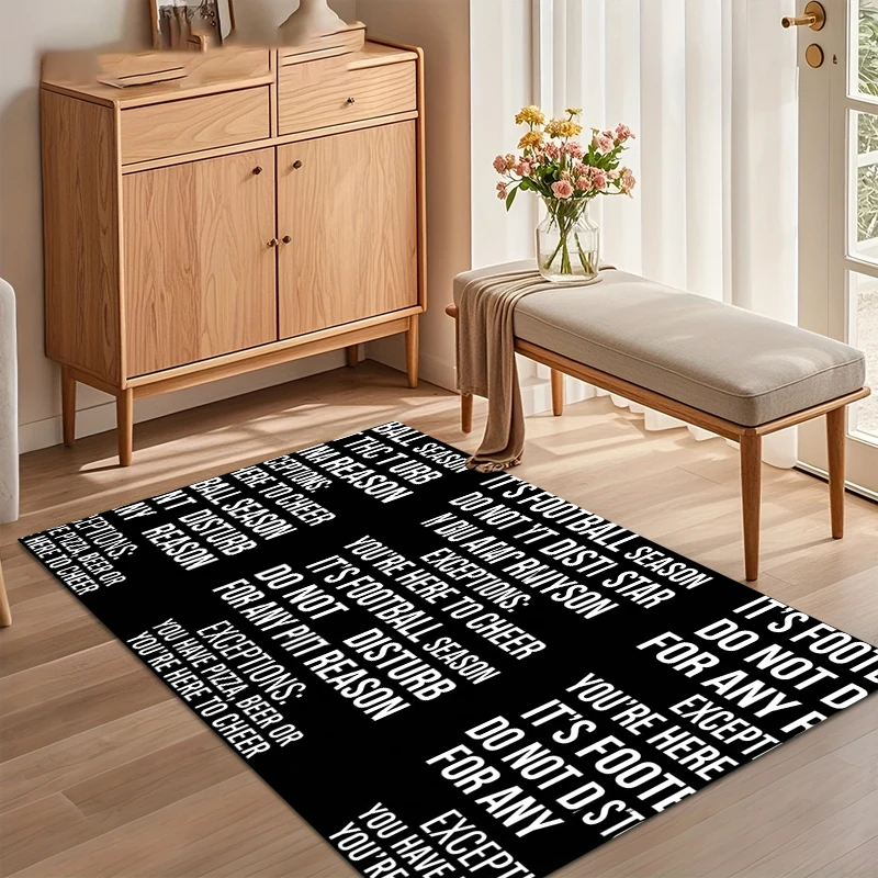 Bold Black Football Season Area Rug with Humorous 