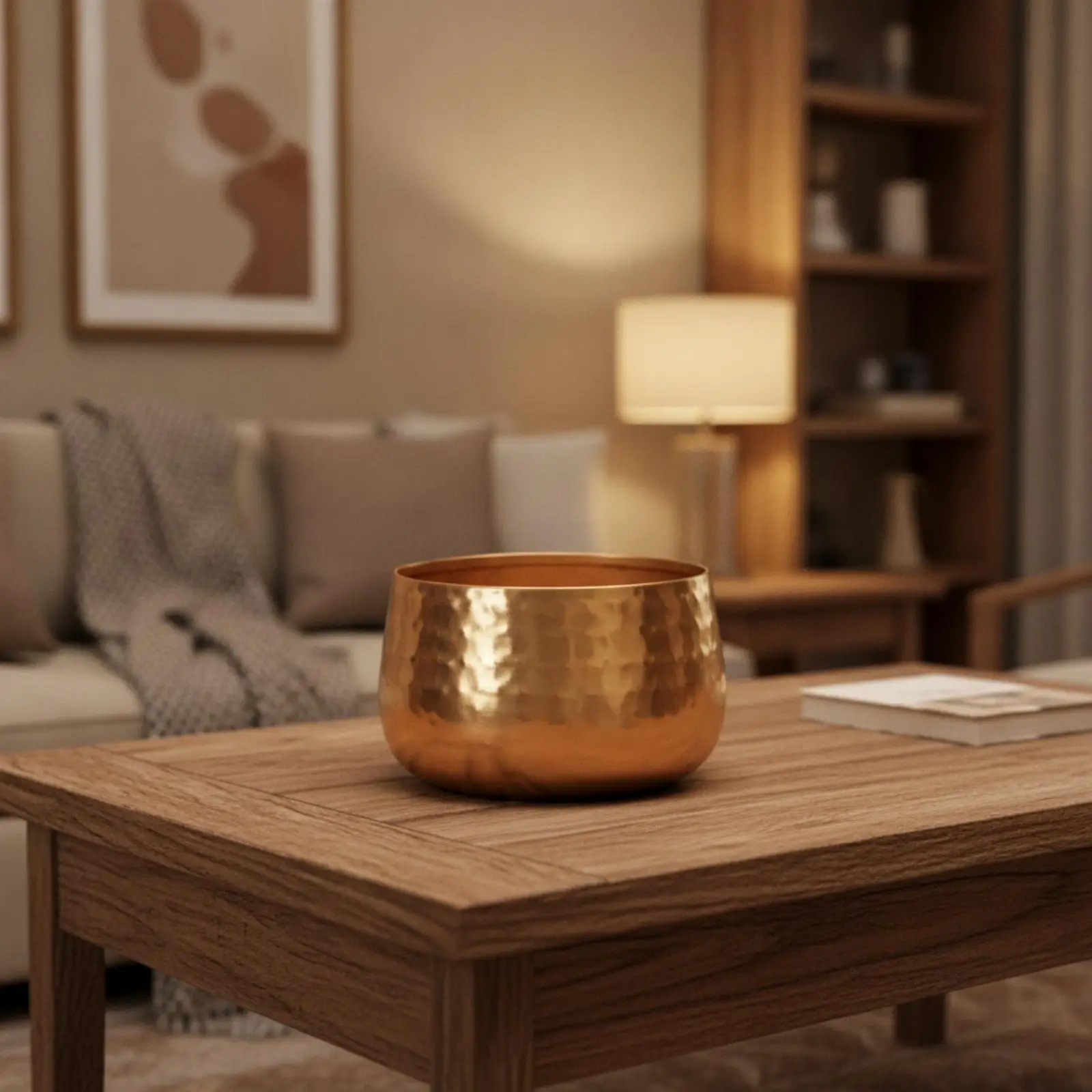 Copper Finish Metal Vase for Indoor Plants Decorative Flowerpot with Dimpled Texture for Bookshelf Accent