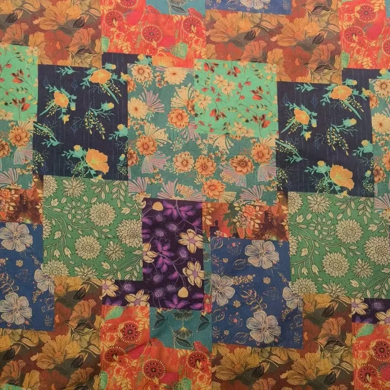 

0.5m Cotton Linen Irregular Splicing Printed Fabric for Curtains Tablecloths Dresses Decorative Cloth Handmade DIY Sewing Fabric