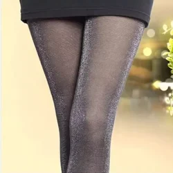 Luxury Glitter Silver Silk Thigh High Stockings Women Sexy Pantyhose Tights  Female Lingerie Hosiery Sexy Slim Body Stocking