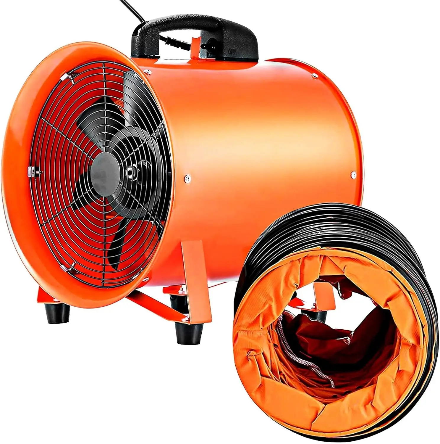 10 Inch Portable Ventilator Fan, High Velocity, Low Noise, 2700m3/h Air Flow, 320W Power, 295Pa Pressure, with 5M Duct Hos