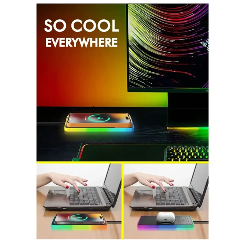 ABKI-車のワイヤレス充電器呼吸ライト付き RGB 車の滑り止めパッドワイヤレス充電部品に適しています